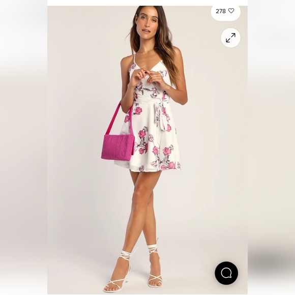Let Our Love Bloom White Floral Print Surplice Mini Dress Lulus Size Medium Nwt - Picture 3 of 10
